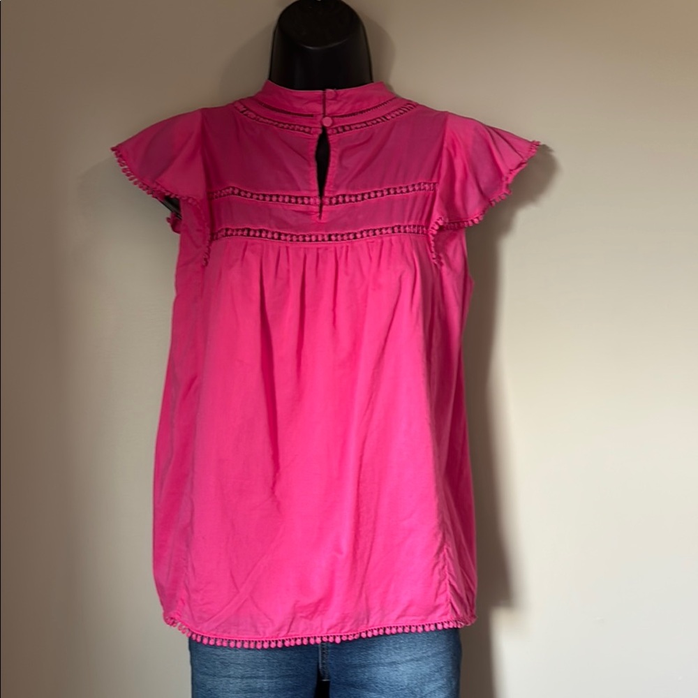 J. Crew Pink Ruffled Cap Sleeve Blouse